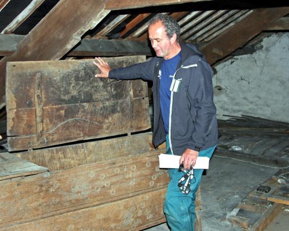 Mark Astley with a wooden chest.